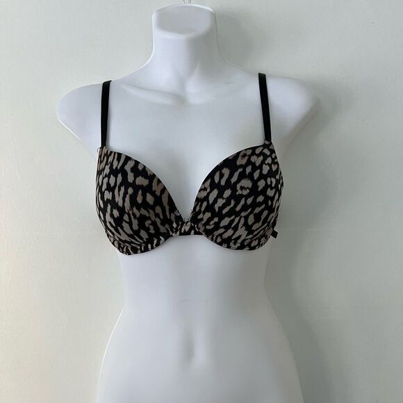 Victoria Secret black tan animal print push-up padded underwire bra‎ size 32C - Picture 1 of 5